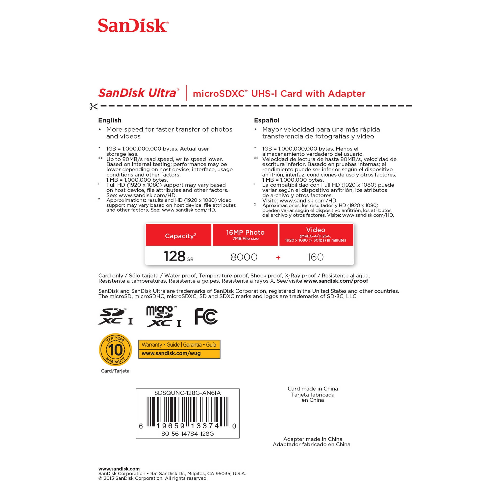 SanDisk Ultra 128 GB SDXC Class 10/UHS-I Memory Card