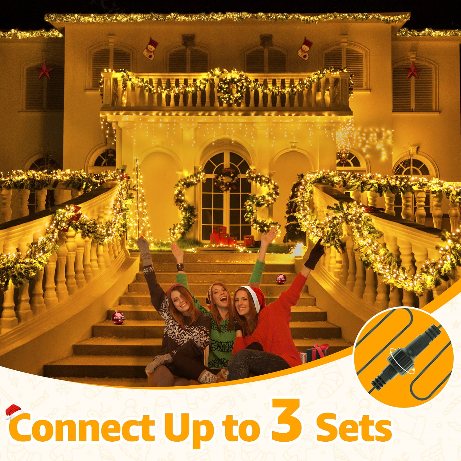 Ollny 20ft 400 LED Cluster Lights, 8 Lighting Modes with Remote Control Waterproof Indoor Outdoor Christmas Cluster Lights for Decorations
