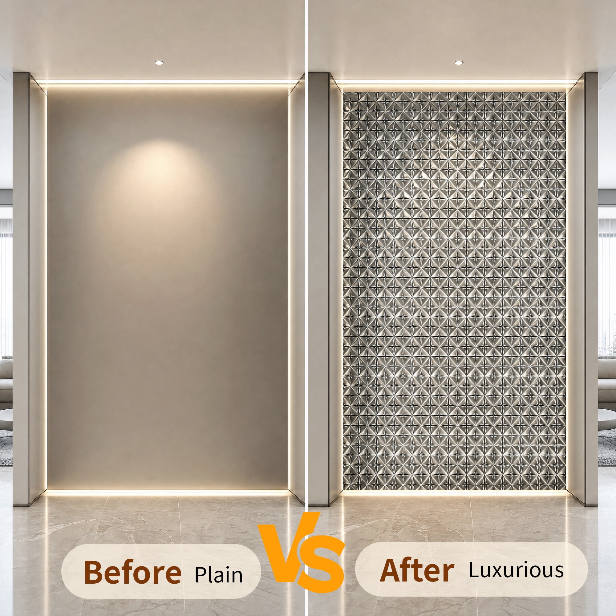 BEAUTYPEAK 5PCS 12"x 12" 3D Wall Panels Metal Wall Decor Panels for Home, Silver