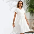 thumbnail image 6 of Womens Summer Midi Dress Casual Short Sleeve Cotton Linen Dress Flowly Beach Tunic Sundresses with Pockets 2025 S white, 6 of 9