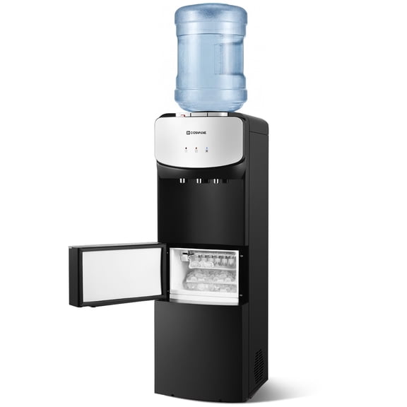 4-in-1 Water Dispenser with Ice Maker,Freestanding Water Cooler,Hot Cold & Room Temperature Water,Bullet Ice Machine,Child Safety Lock,3 & 5 Gallon Water Bottles for Home Office Gym(Black Silver)