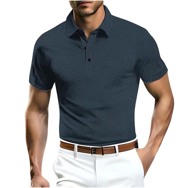 Camisas de Manga Corta de los Hombres Casual Malla de Hielo Seda de Manga Corta Cuello Color Sólido Camisa Poliéster, Verano Transpirable Moda Superior para Hombres