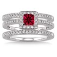 thumbnail image 2 of 2 Carat Ruby & Diamond Trio set Halo Ring on 10k White Gold, 2 of 2