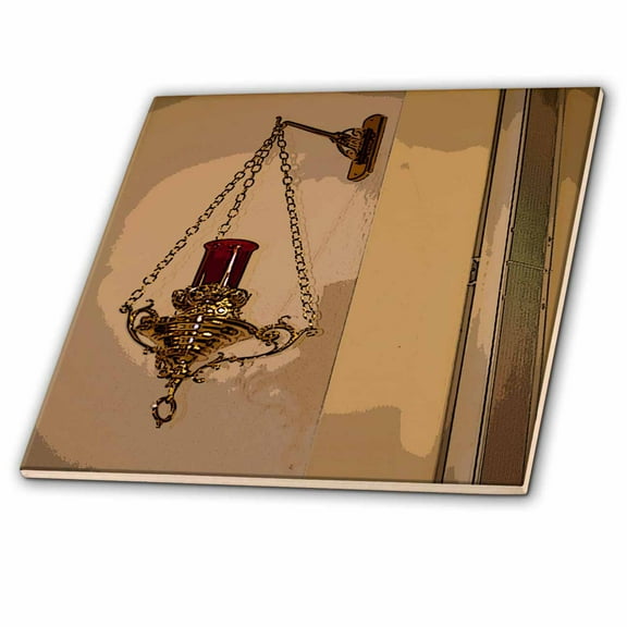 3dRose, A Sconce on The Wall of The Catholic Church Holding a Candle and Done in a Poster Finish, 12 Inch Ceramic Tile