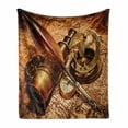 thumbnail image 1 of Antique Soft Flannel Fleece Throw Blanket, Compass Goose Quill Pen Spyglass and a Pocket Watch Lying on an Old Map Print, Cozy Plush for Indoor and Outdoor Use, 50" x 70", Orange Brown, by Ambesonne, 1 of 5