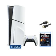 PlayStation 5 Slim Disc Edition Bundle with Spider-Man: Miles Morales and Mytrix 8K HDMI2.1 Cable - PS5, White