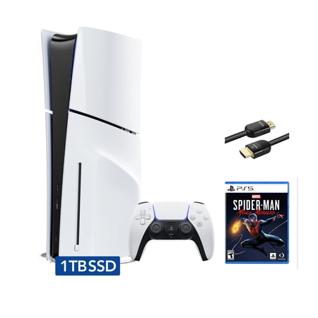 PlayStation 5 Slim Disc Edition Bundle with Spider-Man: Miles Morales and Mytrix 8K HDMI2.1 Cable - PS5, White