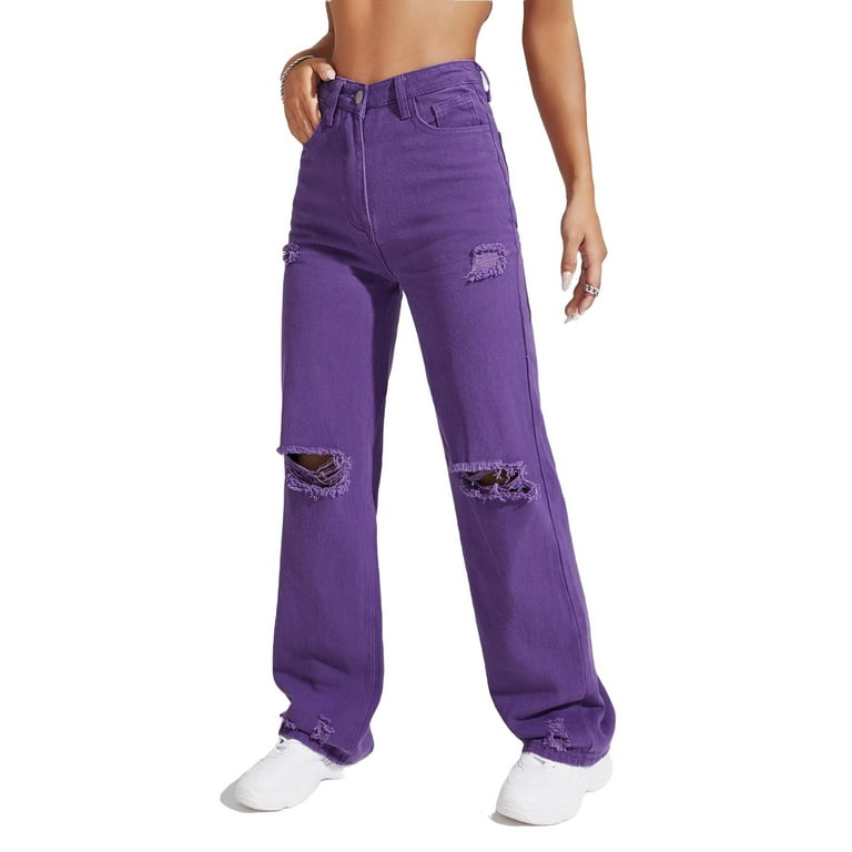 New Style Embroidered Purple Frankie B Jeans For Men And Women