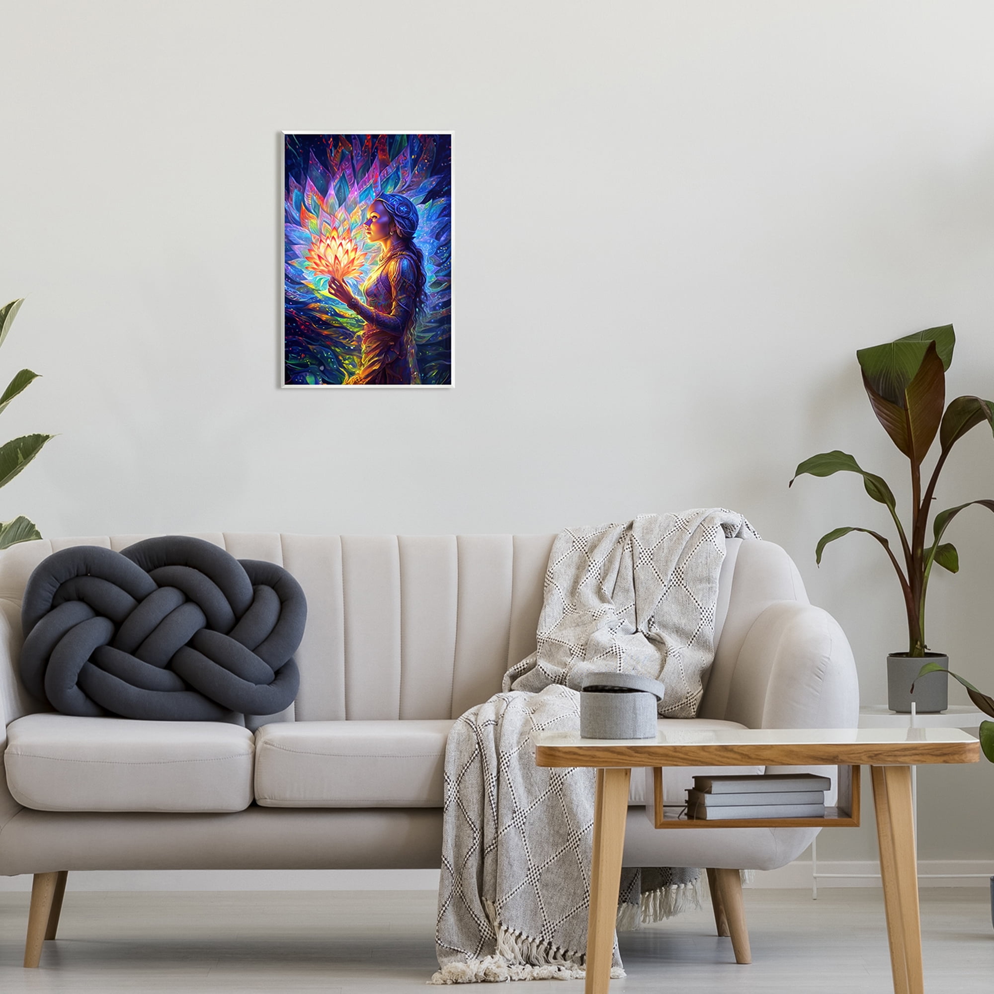 Stupell Industries Woman & Lotus Fractals Botanical & Floral Painting Unframed Art Print Wall Art, 13 x 19
