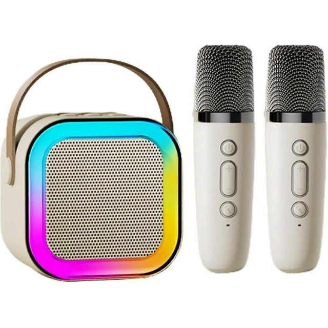 Portable Karaoke Machine, Wireless Speaker with Microphone for Home & Outdoor White double wheat