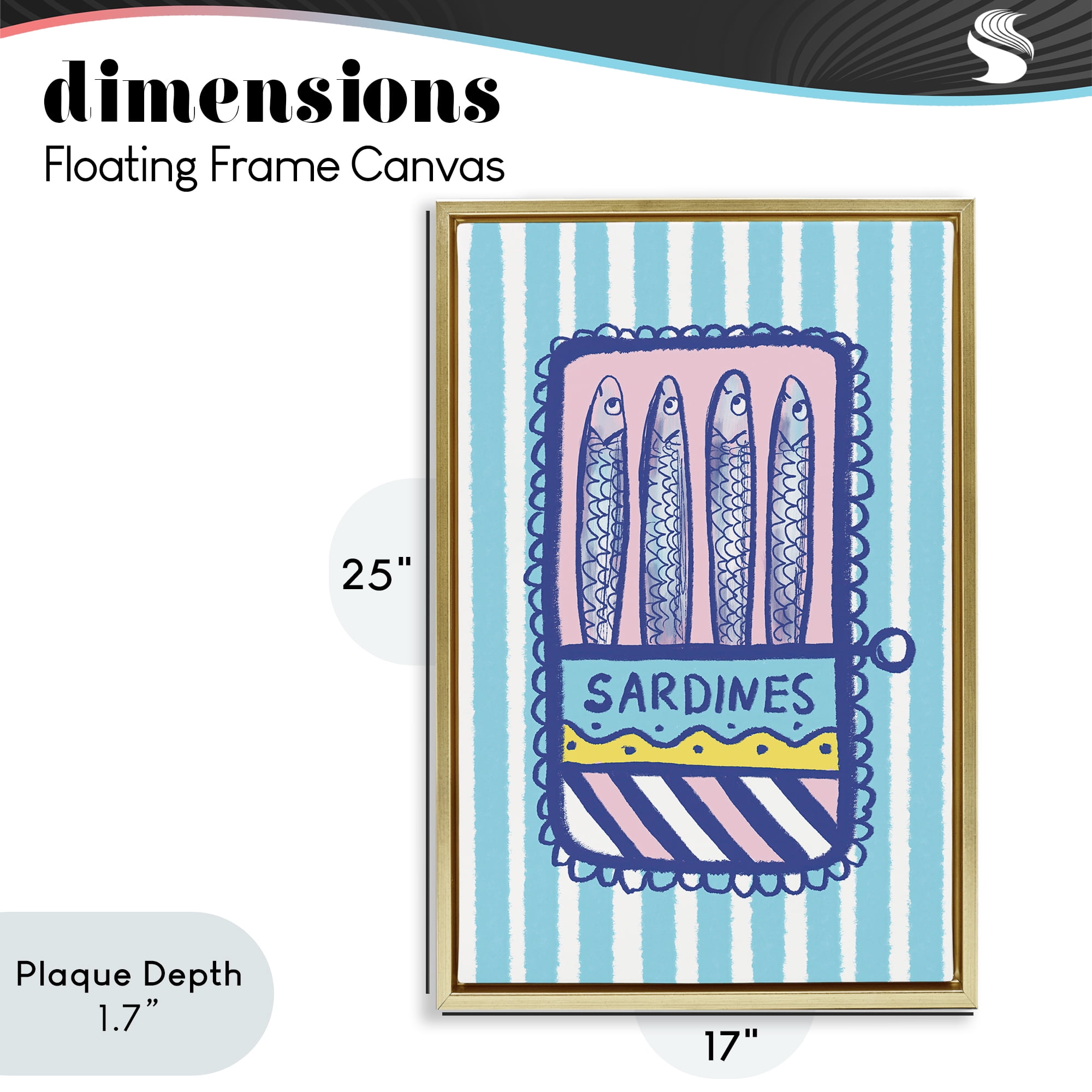 Stupell Industries Pastel & Stripes Sardines Gold Framed Floater Canvas Wall Art, design by Florentina Dolci