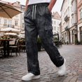 thumbnail image 4 of Relaxed Fit Cargo Pants For Men Tie‑Dye Print Wide Leg Long Trousers Elastic Drawstring Waist Casual Work Pants, 4 of 7