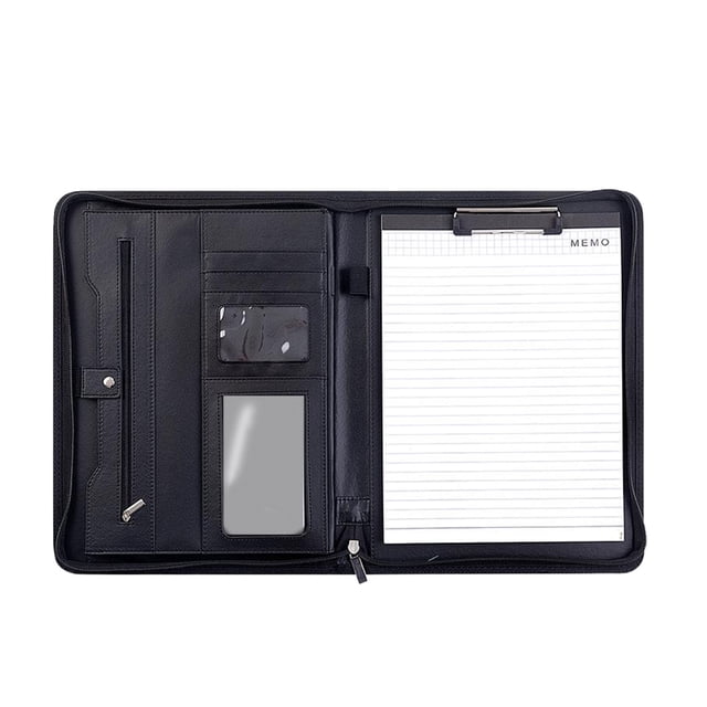 Carpeta A4 Methold con Calculadora y Clip de Cuero Negro