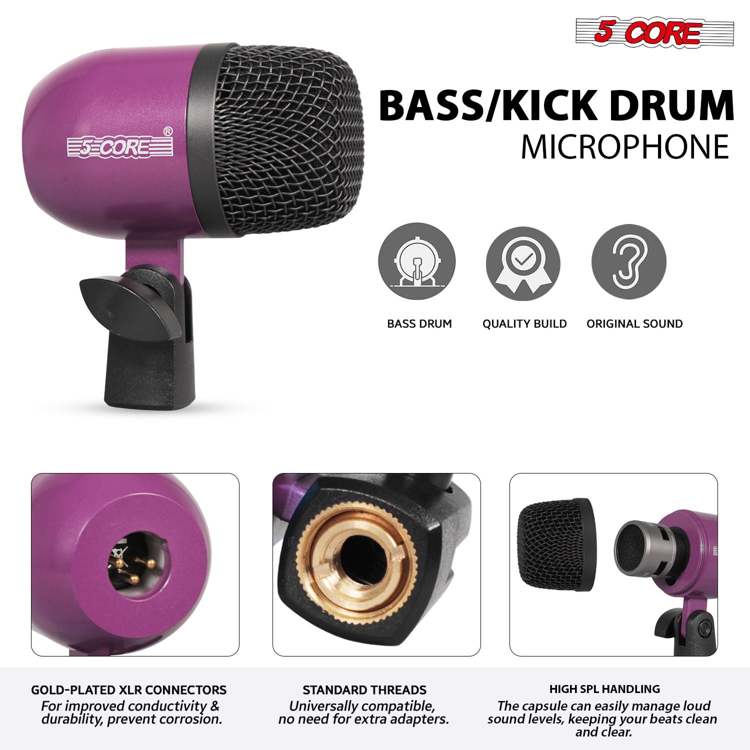 7-Piece All-Metal Drum Microphone Kit for Tom, Snare & Cymbals, Professional Wired Instrument Mics for Studio & Live Performance