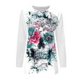 thumbnail image 2 of QELUSQELUS Women Pullover Long Sleeve Round Neck Floral Skull Halloween Blouse, 2 of 3