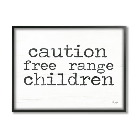 Stupell Industries Free Range Children Phrase Typography Painting Black Framed Art Print Wall Art, 14 x 11