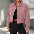 thumbnail image 4 of Women's Long Sleeve Button Down Jacket Solid Color Turndown Collar Casual Corduroy Outwear with Pockets 3XL, 4 of 9