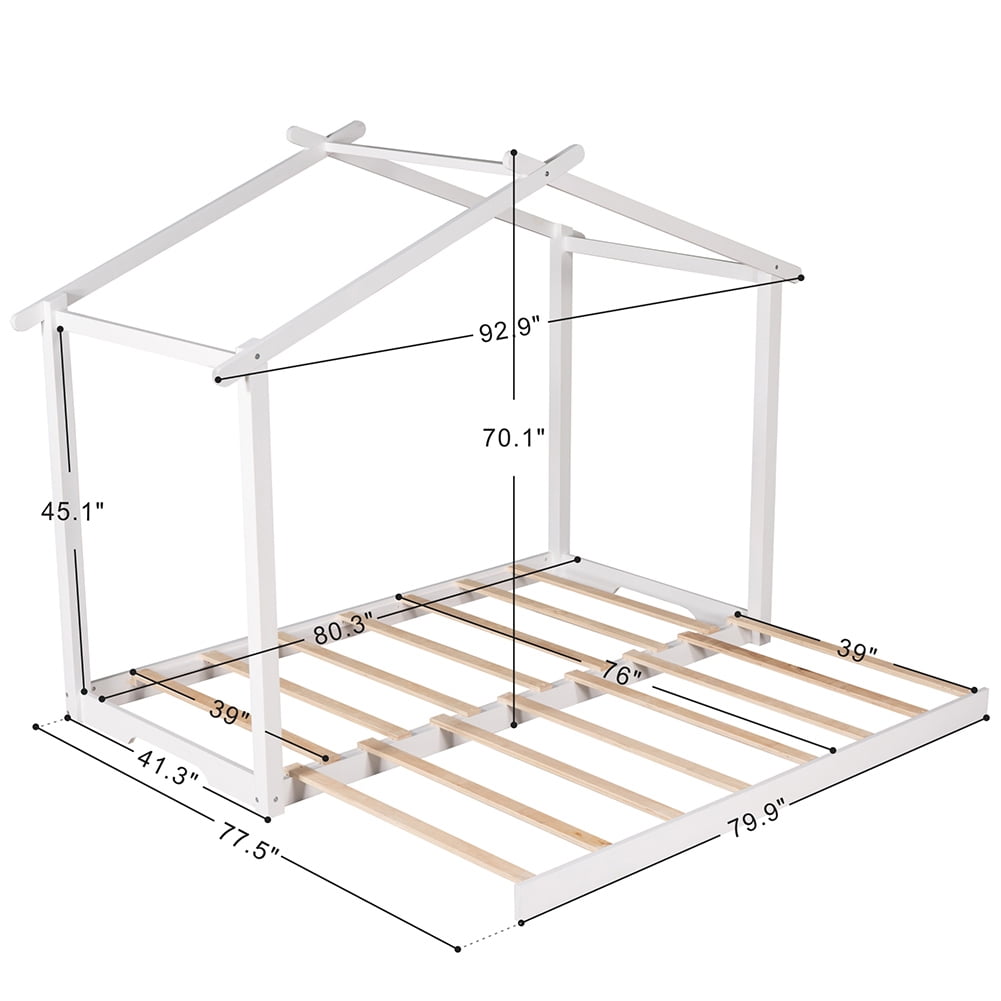 Kadyn House Platform Bed with Trundle, Two Beds, White Kadyn House Platform Bed with Trundle, Two Beds, White