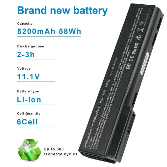 6 Cell Battery for HP EliteBook 8460W 8460P 8560P 8470P Prob 6560b 6460b 6360b CC06 5200mAh
