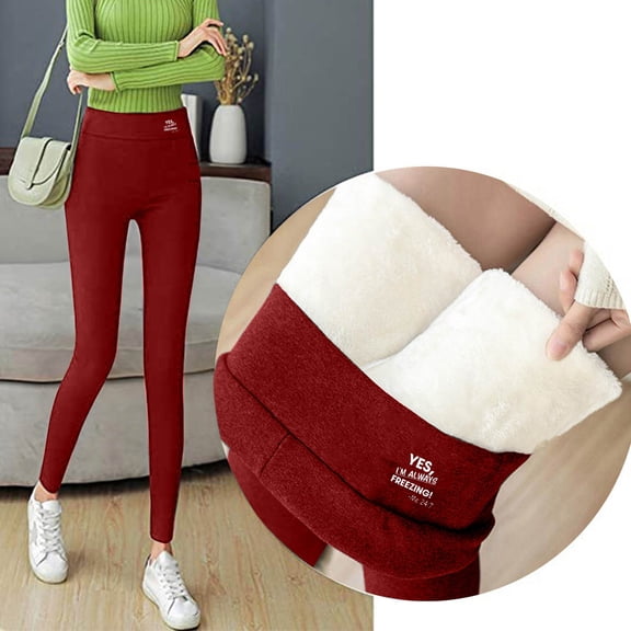 Fleece Leggings for Women Elastic High Waist Thick Thermal Underwear Pants Winter Warm Baselayer Bottoms Soft and Cozy Tights Underwear Loungewear Pajamas Bottoms Wine XXL