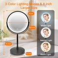 thumbnail image 4 of Wattne 8" Lighted Makeup Mirror, 10X Makeup Mirror with Lights, Double Sided Dimmable Magnifying Mirror with Light, Rechargeable and Brightness Adjustable, Cordless Vanity Mirror with Lights, 4 of 6