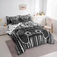 thumbnail image 3 of Feelyou Modern Game Console Bedding Comforter Set 7 Pieces for Kids, Cartoon Gamepad Lover Full Bedding Set, Fashion Grey Square Abstract Reversible Fitted Sheet Flat Sheet, Breathable Home Decor, 3 of 7