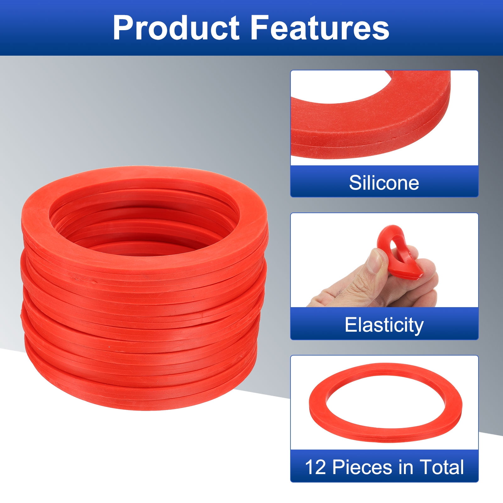 12 Pcs Solid Silicone Flat Washer DN100 4 13/16" OD x 4" ID x 1/4" Thickness Large Washers, Red