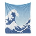 thumbnail image 1 of Hokusai Soft Flannel Fleece Throw Blanket, Wave in a Vintage Style Composition Japanese Folklore Pattern, Cozy Plush for Indoor and Outdoor Use, 60" x 80", Indigo Pale Blue, by Ambesonne, 1 of 6