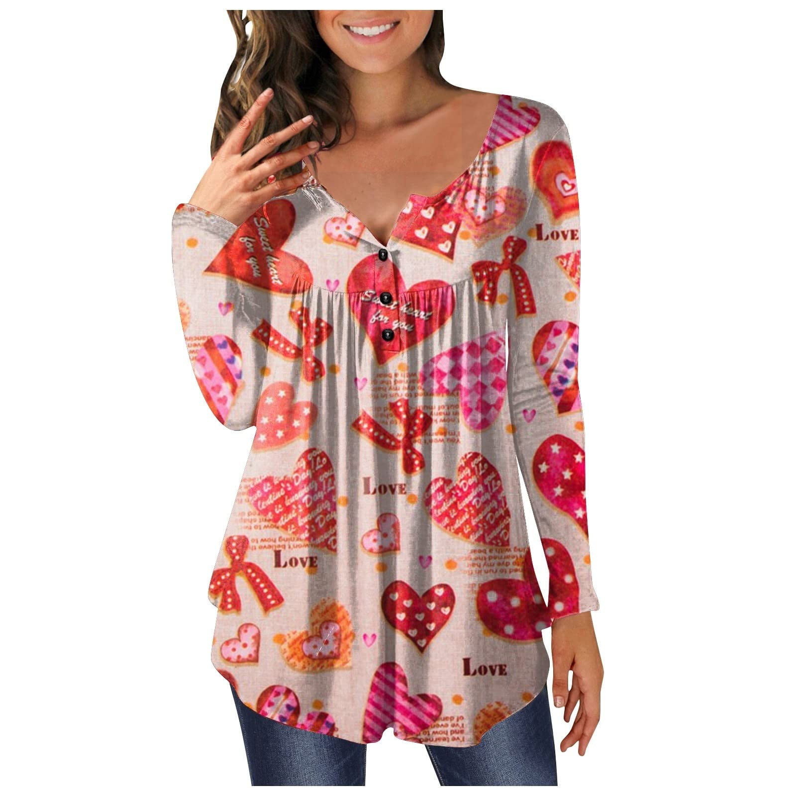 Womens Tops Hide Belly Tunic Long Sleeve T Shirts Valentines Day Cute ...