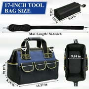 Topsome Tool Bag 17 Inch with 1 Pouch, Heavy Duty Wide Mouth Tool Organizer Tote with Multiple Pockets, Adjustable Shoulder Strap, and Waterproof Hard Base for Men, Mechanic, Home and Work Use