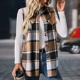 thumbnail image 5 of UYISJ Women's Flannel Plaid Vest Button Down Sleeveless Shacket Shirt Jacket Casual Lapel Collar Coats Fall Colorblocked Tops Khaki XL, 5 of 9