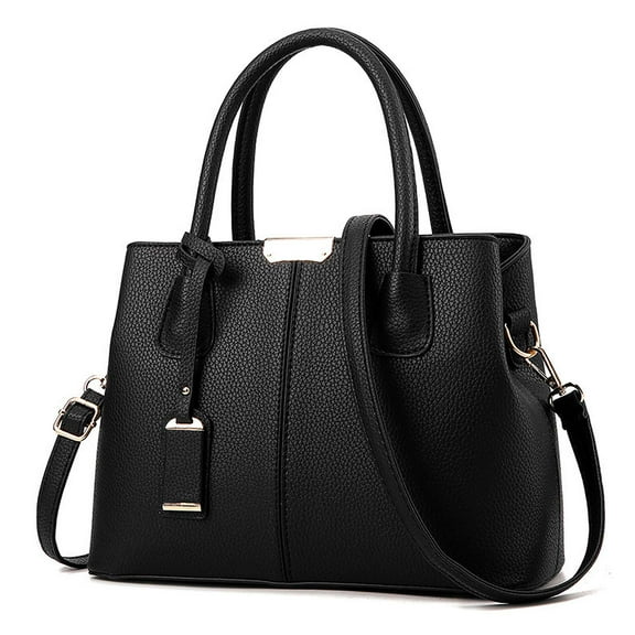 BadPiggies Women Satchel Handbags Top Handle Purse Medium Tote Bag Vegan Leather Shoulder Bag (Black)