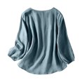 thumbnail image 3 of MHFRRA Camiseta de Manga Larga con Cuello Redondo y Bordado para Mujer, Estilo Bohemio, Holgada, Estilo Vintage, con Apliques Florales Azul, 3 of 5