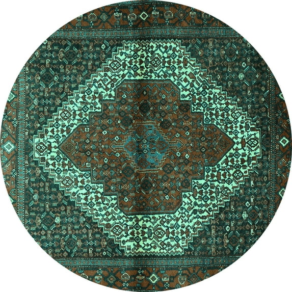 Ahgly Company Indoor Round Persian Turquoise Blue Traditional Area Rugs, 3' Round