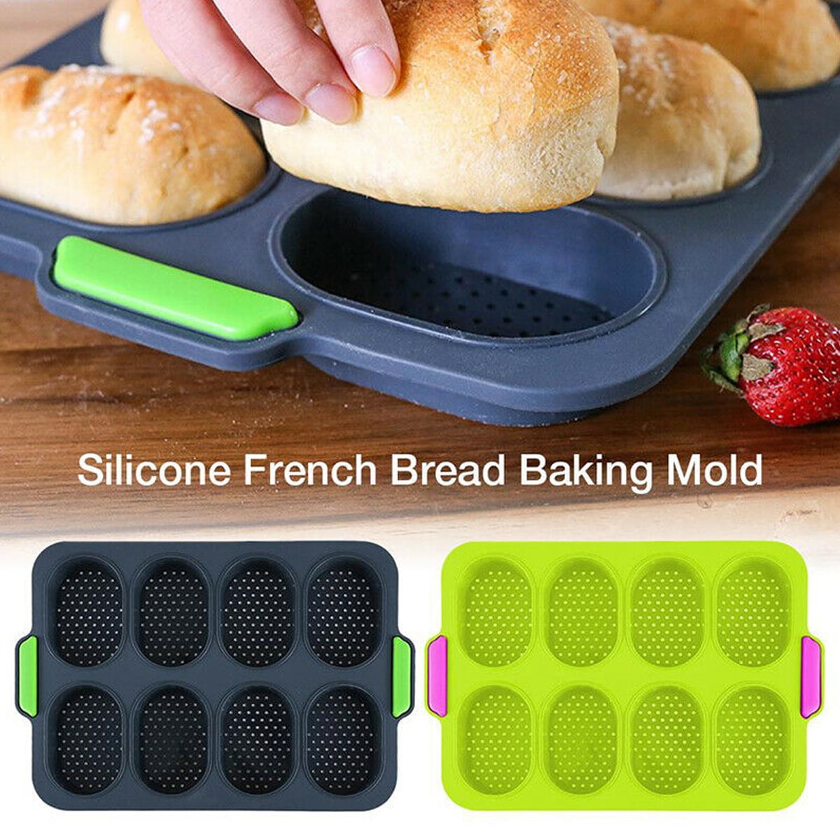 8Cavity NonStick Baking Pan Silicone French Bread Baking Mold