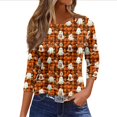thumbnail image 2 of Halloween Shirts for Women 3/4 Sleeve Casual Tunic Tops Funny Bat,Ghost,Pumpkin Printed Costume Holiday Blouses Saffron 3XL, 2 of 5