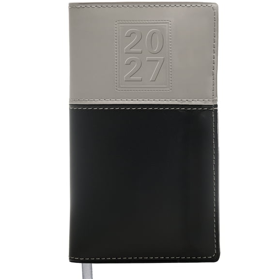Excello 2027 14-Month Weekly & Monthly Pocket Planner, 3.5" x 6", Compact Agenda Calendar, 16 Notes Pages, Reference Calendars, Water-Resistant Cover, Grey/Black