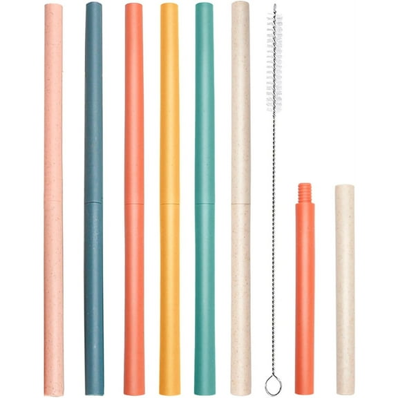 Duslogis Reusable Straws for Tumblers, 6Pcs 7.5" Long Wheat Straw Drinking Straw with Cleaning Brush, Dishwasher Safe, Suitable for Travel, Party