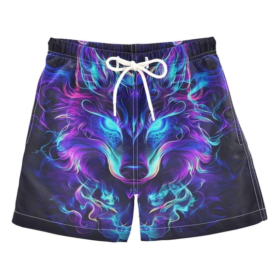 joogoo Boy Swim Trunks Cool Wolf Face Bathing Beach Board Shorts Medium