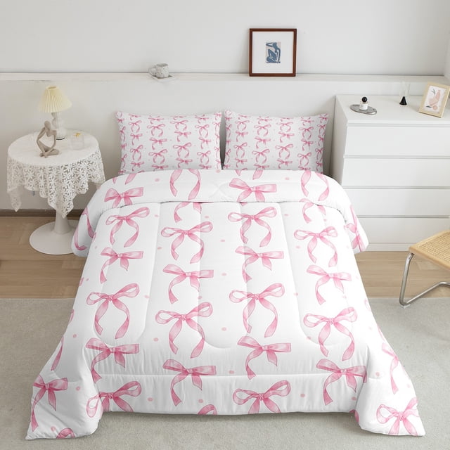 Erosebridal Ensemble de Literie Kawaii avec Nœud, Ensemble de Couette Très Grand, Couette de Dessin Animé Rêveur, Filles Adolescentes, Réversible 3 Pcs