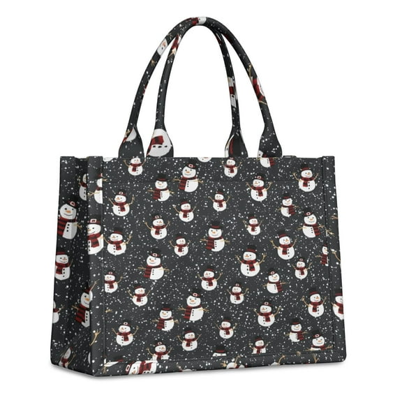 Large Capacity Tote Bag,Black Christmas Snowman Pattern Handbag Fashion Luxury Tote Bag,15.7"x13"x 5.1" Inches,Laptop Compatible