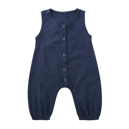 

Toddler Baby Girls Boys Clothes Summer Romper Cute Solid Color Stripe Sleeveless Button Jumpsuit Kids Summer Outfits