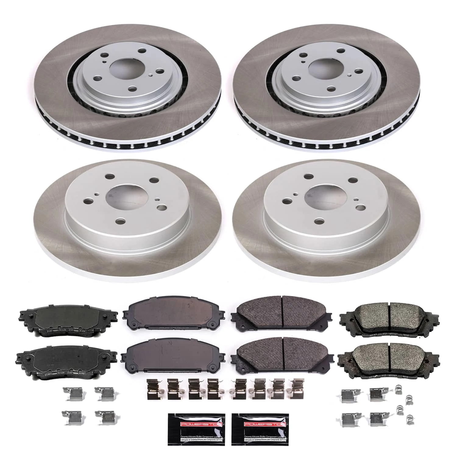 PowerStop Front and Rear Semi-Coated Rotor and Low-Dust Ceramic Brake Pad Kit SC7605