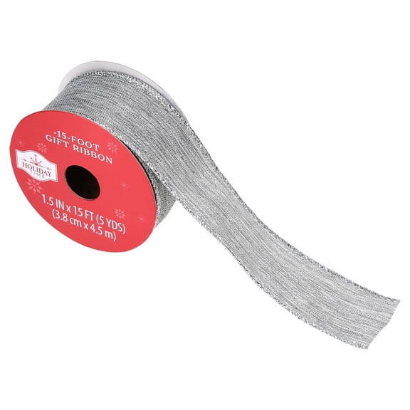 Metallic Silver Burlap Wired Edge Christmas Ribbon, 1.5" x 15', by Holiday Time