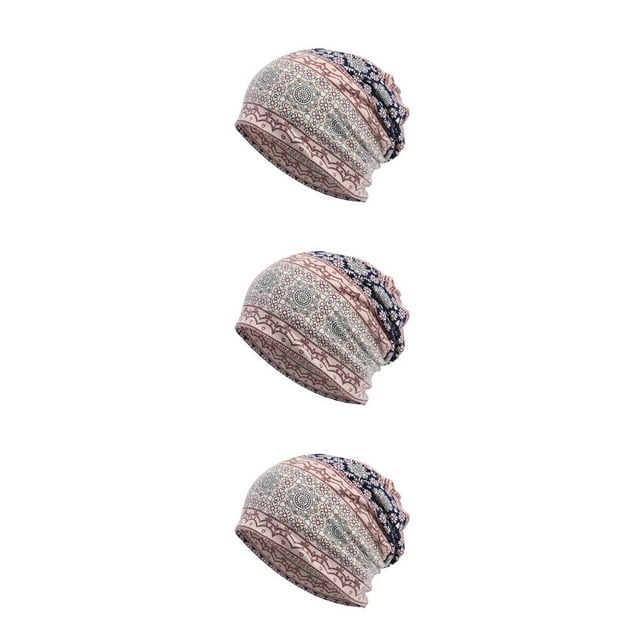 Tuque Style Bohème Hijab Imprimé Floral Turban Protection des Oreilles Bonnet Bleu Ensemble de 3