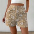 thumbnail image 5 of Siminsem High Waist Cotton Linen Shorts for Women Straight Leg Casual Summer Short Pants with Pockets Lightweight Bermuda Trousers Breathable Yoga Walk Loose Fit, Khaki, S, 5 of 6