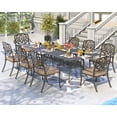 thumbnail image 3 of Magic Union 9 Pieces Outdoor Dining Set, Cast Aluminum Retro Patio Dining Set Includes 87" Rectangular Dining Table with Umbrella Hole and 8 Stackable Dining Chairs with Khaki Cushions for Garden Yard, 3 of 9