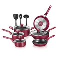 thumbnail image 1 of NutriChef 13 Pcs. Nonstick Kitchen Cookware PTFE/PFOA/PFOS-Free Heat Resistant Kitchenware Set w/Saucepan, Frying Pans, Cooking Pots, Casserole, Lids, & Utensils, Red NCCWA13RD, 1 of 2