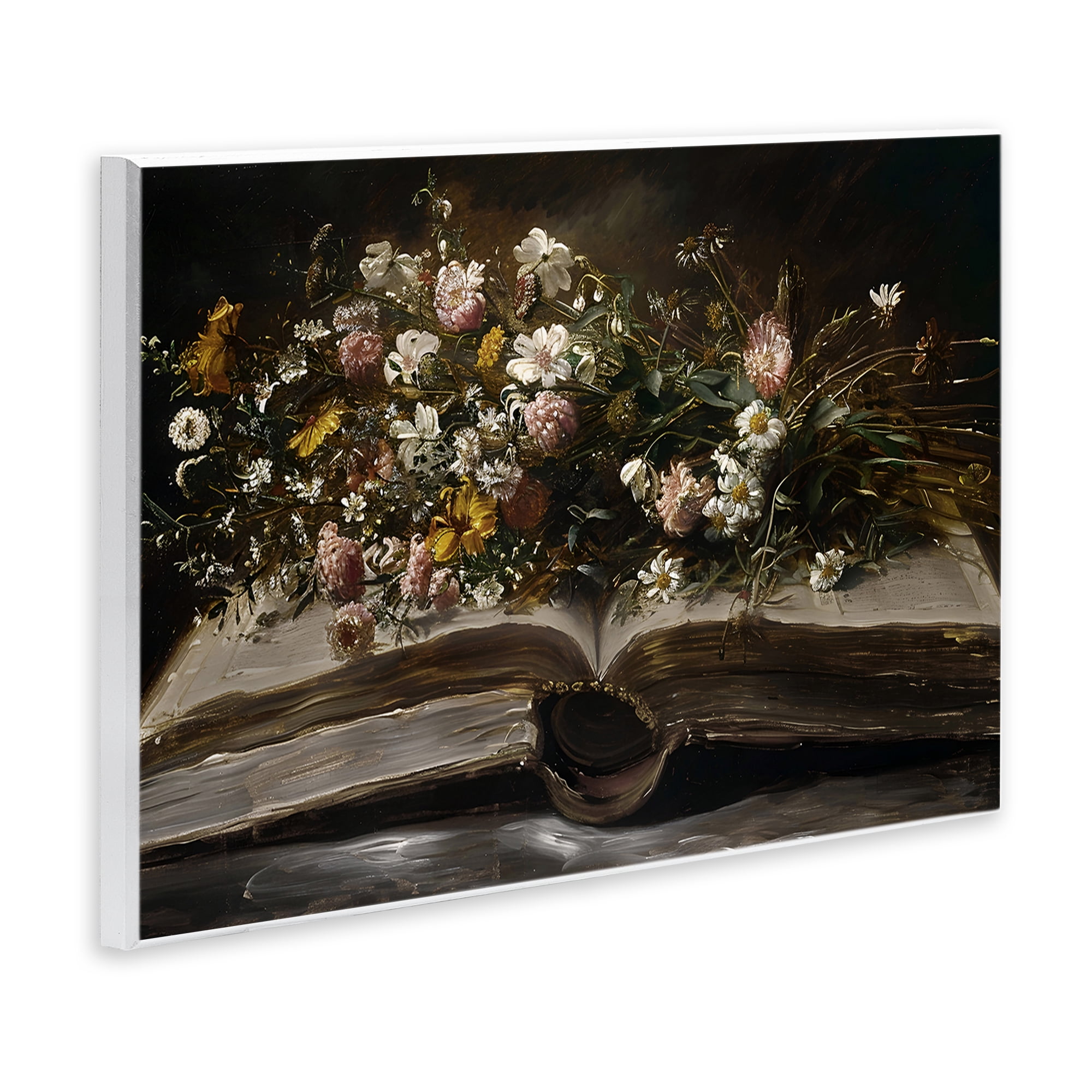 Stupell Industries Antique Floral Open Book Wall Plaque Art, design by Jacky Ngan