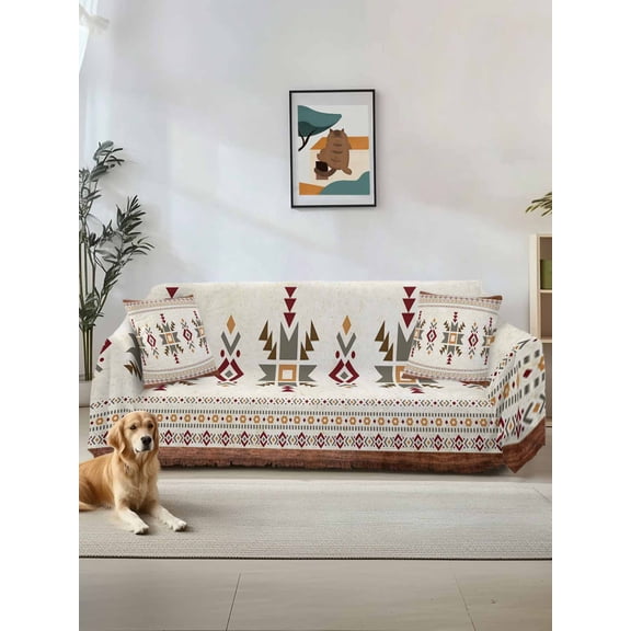 Boho Geometric Couch Cover for Dogs, Modern Brown Abstract Art Western Southwest Washable Sofa Covers Slipcover for Pets Dogs Futon Cover, Couch Recliner Covers, Oversized Chair Slipcover 71"x91"